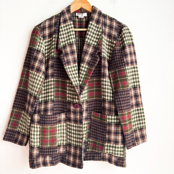Vintage Sarah Morgan Patchwork Plaid Blazer S - Picture 2 of 6